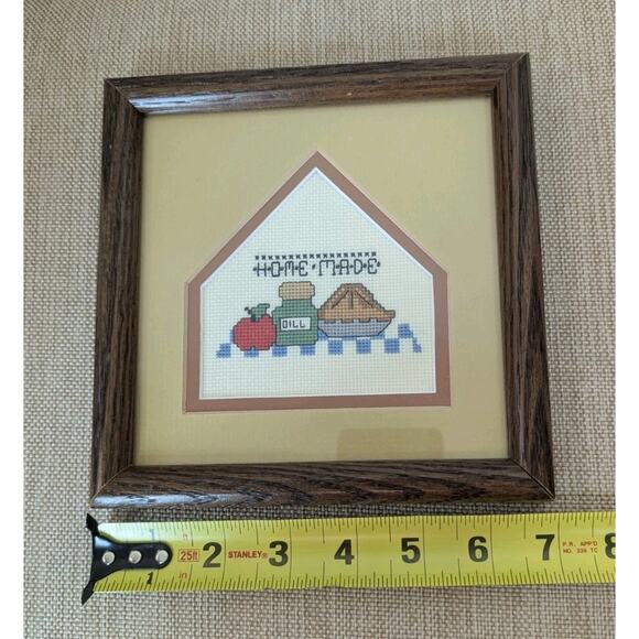 Vintage Handmade Finished Cross Stitch in Frame "Homemade" Kitchen Theme 7" X 7" - Picture 4 of 5